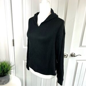 Colsie Womens Pullover Sweater Black Long Sleeve Stretch Ribbed Hooded XS